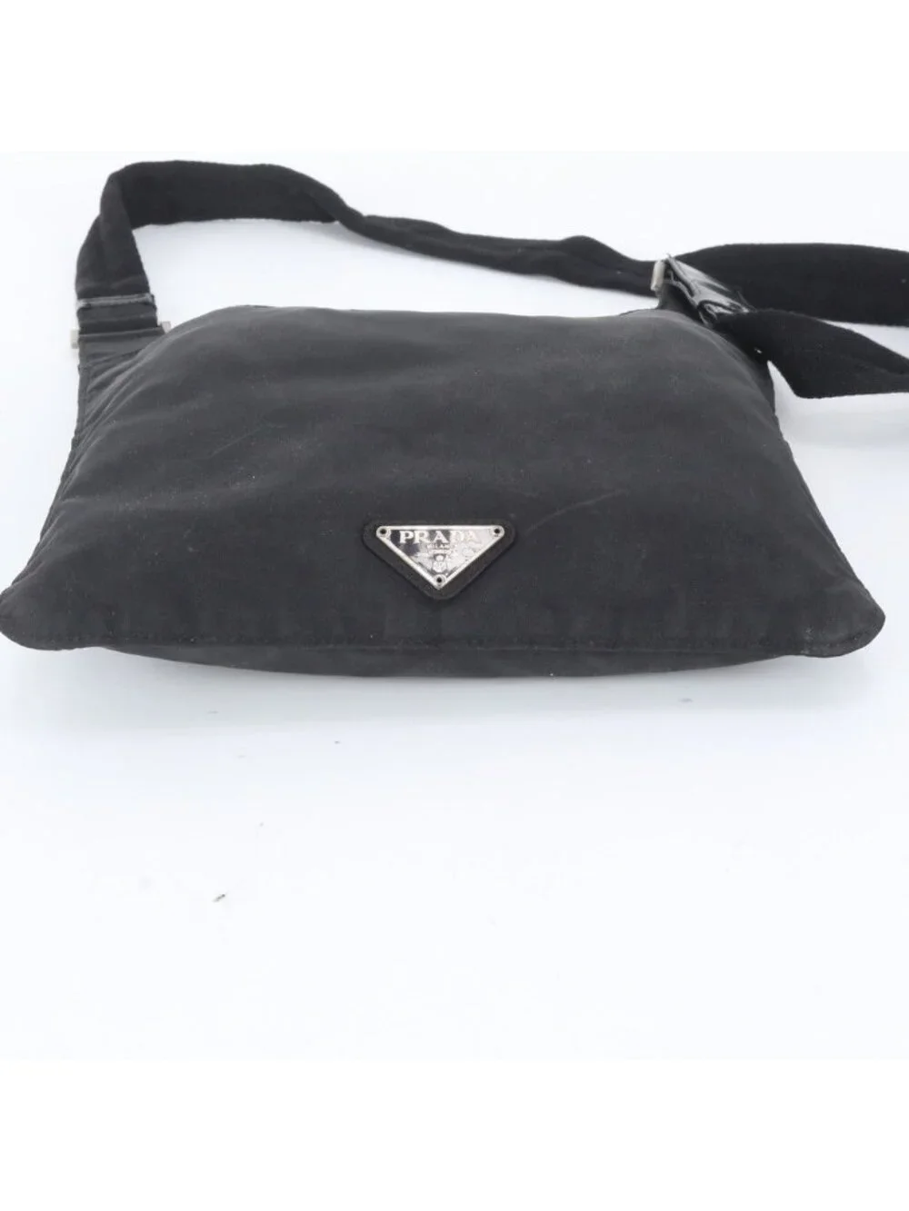 Prada Tessuto Nylon Triangle Logo Leather Shoulder Bag Crossbody Messenger Black